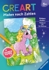 Buchcover und Innenansicht für das Buch: CreArt Malen nach Zahlen ab 5 - Zauberpapier: Einhorn Zauber