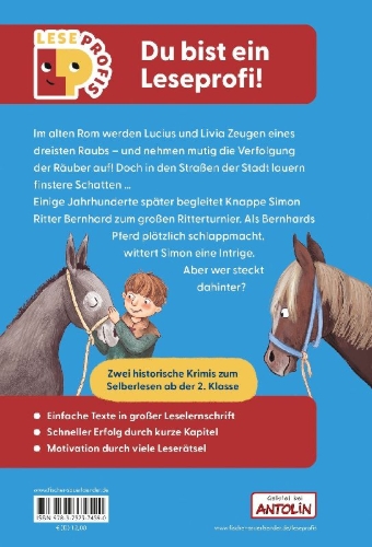 Buchcover und Innenansicht für das Buch: Leseprofis - Ritter, Römer, finstere Schurken, 2. Klasse (Doppelband)