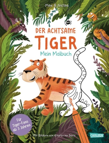 Buchcover und Innenansicht für das Buch: Der achtsame Tiger: Mein Malbuch