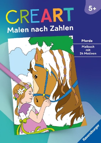 Buchcover und Innenansicht für das Buch: CreArt Malen nach Zahlen ab 5: Pferde