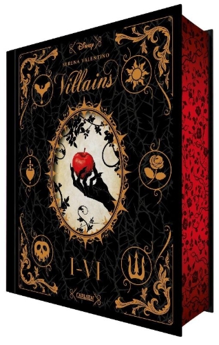Buchcover und Innenansicht für das Buch: Disney Villains: Villains Band I-VI: Luxusausgabe mit Farbschnitt im düsteren Dark-Fantasy-Setting