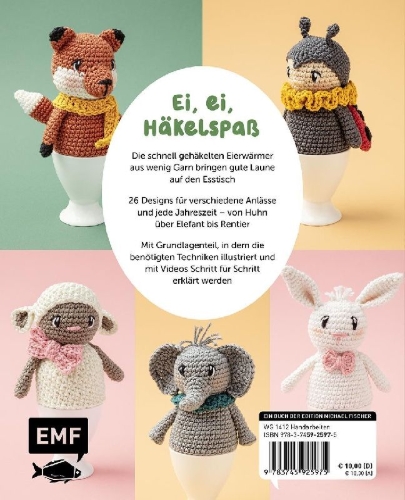 Buchcover und Innenansicht für das Buch: Eggtastic häkeln - Niedliche Eierwärmer