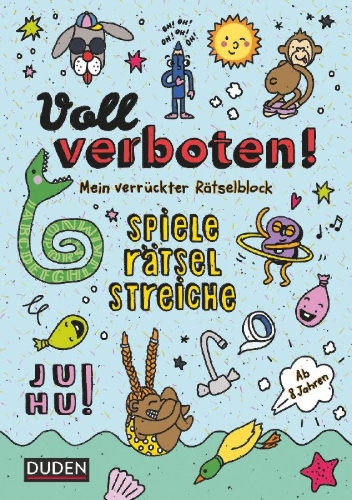 Buchcover und Innenansicht für das Buch: Voll verboten! Mein verrückter Rätselblock 1 - Ab 8 Jahren