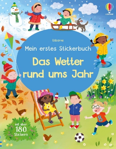 Buchcover und Innenansicht für das Buch: Mein erstes Stickerbuch: Das Wetter rund ums Jahr
