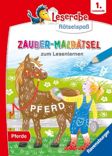 Buchcover und Innenansicht für das Buch: Leserabe Rätselspaß - Zauber-Malrätsel zum Lesenlernen: Pferde (1. Lesestufe)