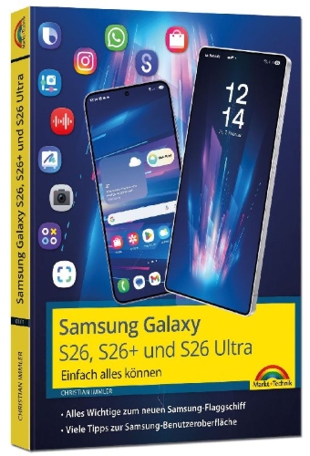 Buchcover und Innenansicht für das Buch: Samsung Galaxy S26, S26 Plus und S26 Ultra Galaxy AI mit Android 16