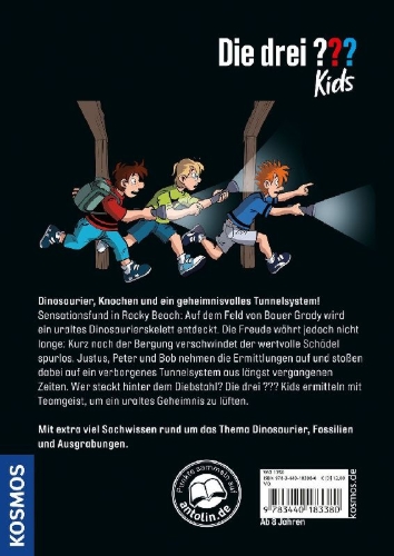 Buchcover und Innenansicht für das Buch: Die drei ??? Kids Das Dino-Geheimnis