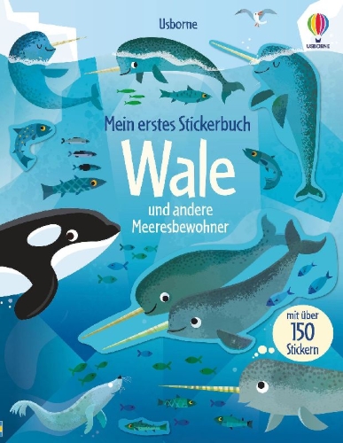 Buchcover und Innenansicht für das Buch: Mein erstes Stickerbuch: Wale und andere Meeresbewohner