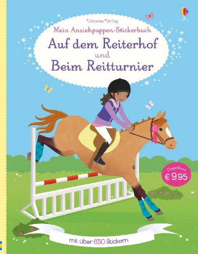 Buchcover und Innenansicht für das Buch: Mein großes Anziehpuppen-Stickerbuch: Auf dem Reiterhof und Beim Reitturnier