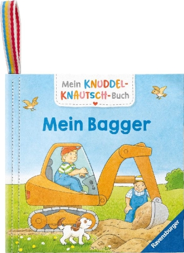 Buchcover und Innenansicht für das Buch: Mein Knuddel-Knautsch-Buch - Mein Bagger