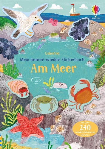 Buchcover und Innenansicht für das Buch: Mein Immer-wieder-Stickerbuch: Am Meer