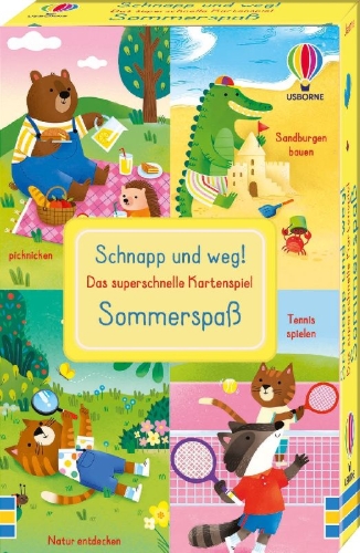 Buchcover und Innenansicht für das Buch: Schnapp und weg! Das superschnelle Kartenspiel: Sommerspaß