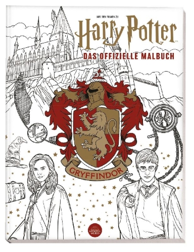 Buchcover und Innenansicht für das Buch: Aus den Filmen zu Harry Potter: Das offizielle Malbuch: Gryffindor
