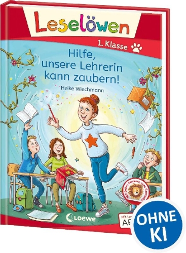 Buchcover und Innenansicht für das Buch: Leselöwen 1. Klasse - Hilfe, unsere Lehrerin kann zaubern!