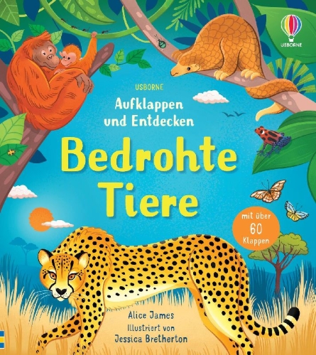 Buchcover und Innenansicht für das Buch: Aufklappen und Entdecken: Bedrohte Tiere