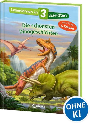 Buchcover und Innenansicht für das Buch: Lesenlernen in 3 Schritten - Die schönsten Dinogeschichten