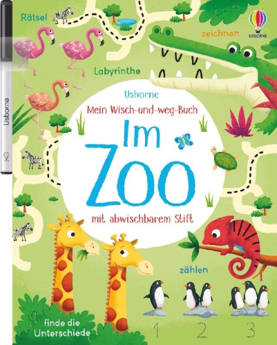 Buchcover und Innenansicht für das Buch: Wipe-Clean Zoo Activities