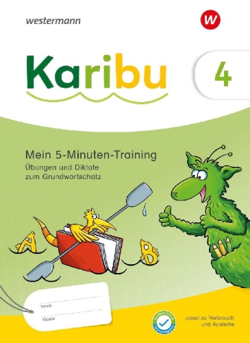 Buchcover und Innenansicht für das Buch: Karibu 4. Mein 5-Minuten-Training: Übungen und Diktate zum Grundwortschatz