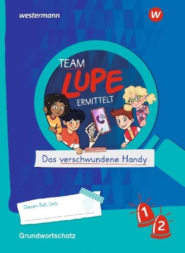 Buchcover und Innenansicht für das Buch: TEAM LUPE ERMITTELT - Übungshefte 1 / 2. Grundwortschatztraining - BASIS