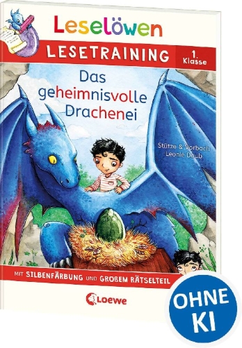 Buchcover und Innenansicht für das Buch: Leselöwen Lesetraining 1. Klasse - Das geheimnisvolle Drachenei