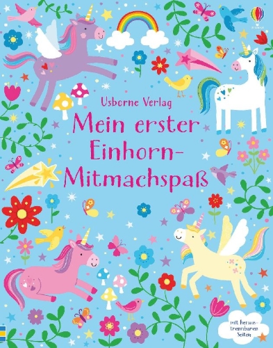Buchcover und Innenansicht für das Buch: Mein erster Einhorn-Mitmachspaß