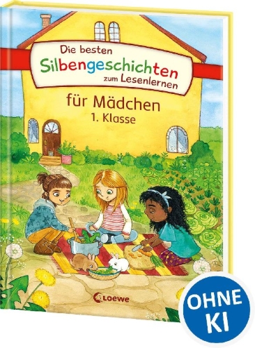 Buchcover und Innenansicht für das Buch: Die besten Silbengeschichten zum Lesenlernen für Mädchen 1. Klasse