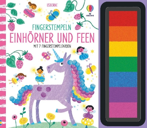Buchcover und Innenansicht für das Buch: Fingerstempeln: Einhörner und Feen