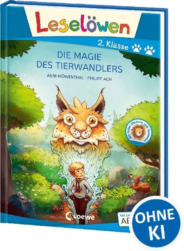 Buchcover und Innenansicht für das Buch: Leselöwen 2. Klasse - Die Magie des Tierwandlers (Großbuchstabenausgabe)