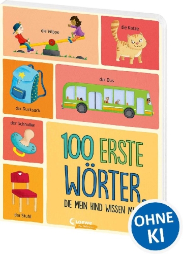 Buchcover und Innenansicht für das Buch: 100 erste Wörter, die mein Kind wissen muss