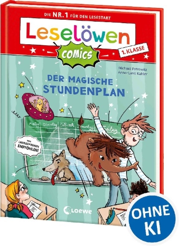 Buchcover und Innenansicht für das Buch: Leselöwen Comics 1. Klasse - Der magische Stundenplan