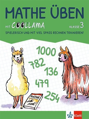 Buchcover und Innenansicht für das Buch: Mathe üben mit Coollama 3. Spielerisch und mit viel Spaß rechnen trainieren!