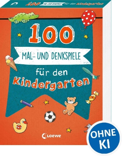 Buchcover und Innenansicht für das Buch: 100 Mal- und Denkspiele für den Kindergarten