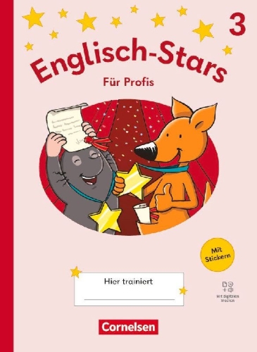Buchcover und Innenansicht für das Buch: Englisch-Stars 3. Schuljahr - Allgemeine Ausgabe ab 2025 - Übungsheft Profi - Mit Lösungen und digitalen Medien