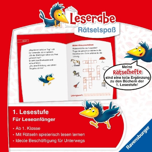 Buchcover und Innenansicht für das Buch: Leserabe - Rätselspaß - Krimirätsel zum Lesenlernen, 1. Lesestufe