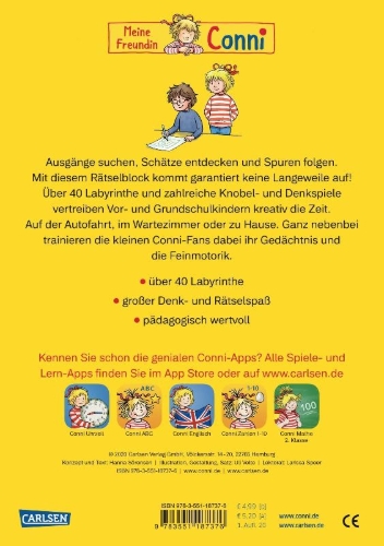 Buchcover und Innenansicht für das Buch: Conni Gelbe Reihe (Beschäftigungsbuch): Herausgefunden! Labyrinthe-Rätsel-Spaß