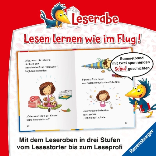 Buchcover und Innenansicht für das Buch: Leserabe - Sonderausgaben - Rabenstarke Schulgeschichten für Erstleser
