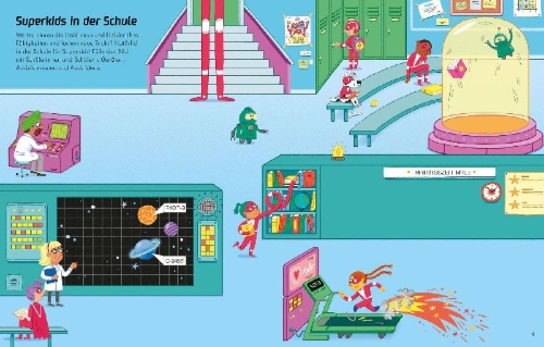 Buchcover und Innenansicht für das Buch: Mein erstes Stickerbuch: Superkids