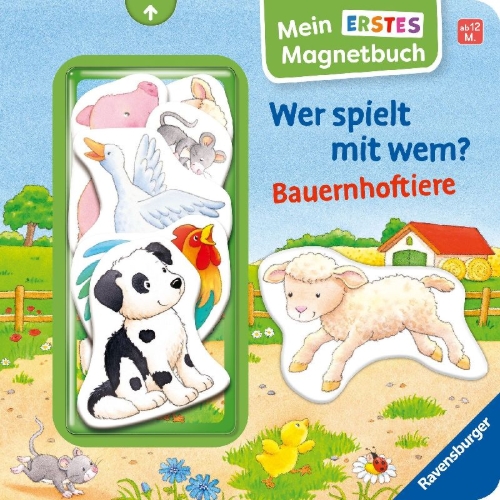 Buchcover und Innenansicht für das Buch: Mein erstes Magnetbuch - Wer spielt mit wem? Bauernhoftiere