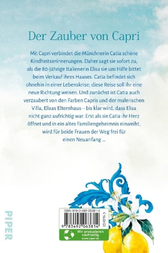 Buchcover und Innenansicht für das Buch: Die Frauen von Capri - Im blauen Meer der Tage