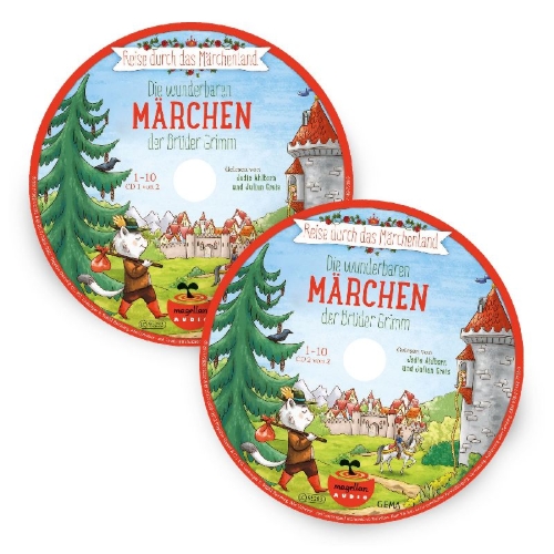 Buchcover und Innenansicht für das Buch: Reise durch das Märchenland - Die wunderbaren Märchen der Brüder Grimm (Audio-CD)