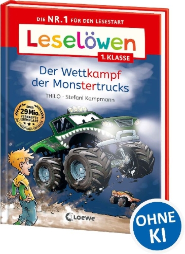 Buchcover und Innenansicht für das Buch: Leselöwen 1. Klasse - Der Wettkampf der Monstertrucks