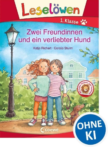 Buchcover und Innenansicht für das Buch: Leselöwen 1. Klasse - Zwei Freundinnen und ein verliebter Hund