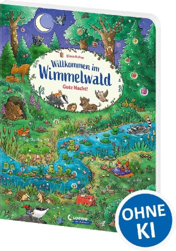 Buchcover und Innenansicht für das Buch: Willkommen im Wimmelwald - Gute Nacht!