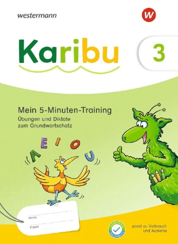 Buchcover und Innenansicht für das Buch: Karibu 3. Mein 5-Minuten-Training: Übungen und Diktate zum Grundwortschatz