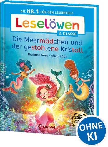Buchcover und Innenansicht für das Buch: Leselöwen 2. Klasse - Die Meermädchen und der gestohlene Kristall