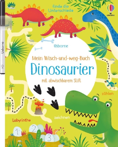 Buchcover und Innenansicht für das Buch: Mein Wisch-und-weg-Buch: Dinosaurier