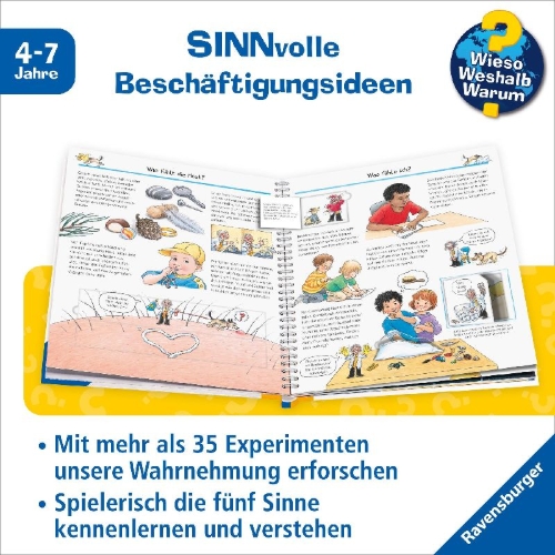 Buchcover und Innenansicht für das Buch: Wieso? Weshalb? Warum? Kernreihe, Band 31 - Experimentieren mit allen Sinnen