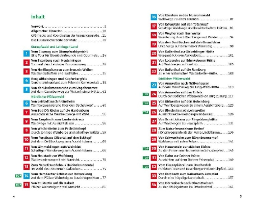 Buchcover und Innenansicht für das Buch: Wandern & Einkehren Pfälzerwald und Deutsche Weinstraße