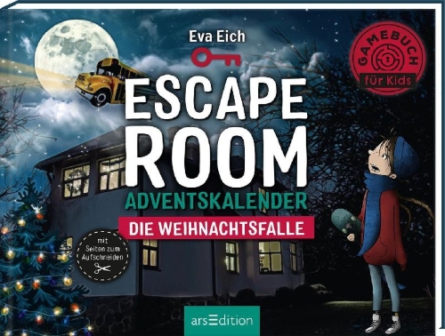Buchcover und Innenansicht für das Buch: Escape Room Adventskalender. Die Weihnachtsfalle