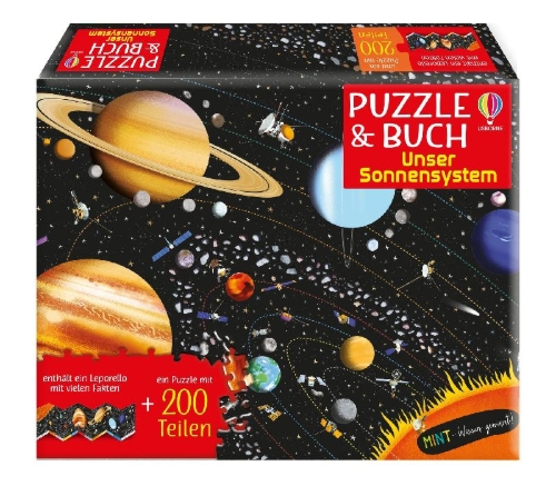 Buchcover und Innenansicht für das Buch: MINT - Wissen gewinnt! Puzzle & Buch: Unser Sonnensystem